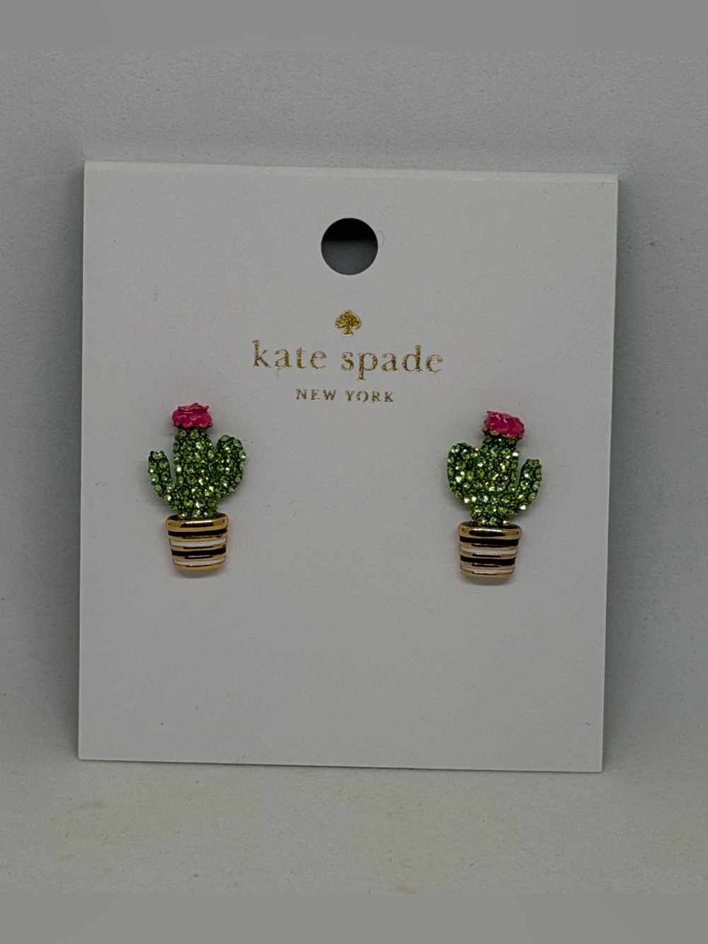 NEW Kate Spade Scenic Route Cactus Stud Earrings Pave Crystal Green Plant Gift